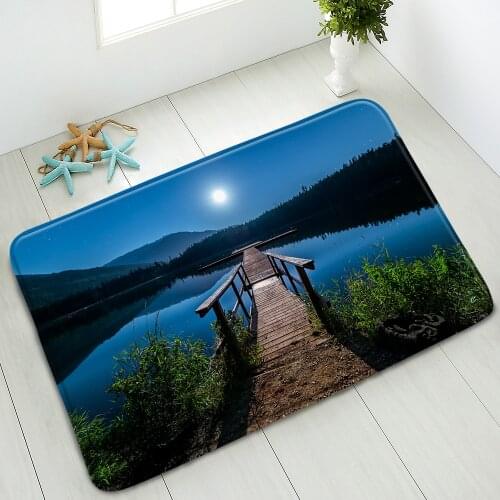 Scenery Non-Slip Bathroom Mat Forest Mountain Island Boat Ocean Bedroom Kitchen Doormat Rug Floor Mats Absorbent Carpet Washable