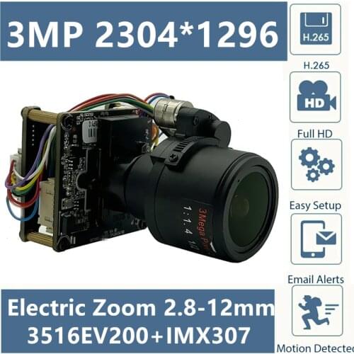 Electric Zoom 2.8-12mm 4X IP Camera Module Board IRC 3516EV200+IMX307 H.265 3MP 2304*1296 Low Illumination Onvif P2P CMS XMEYE