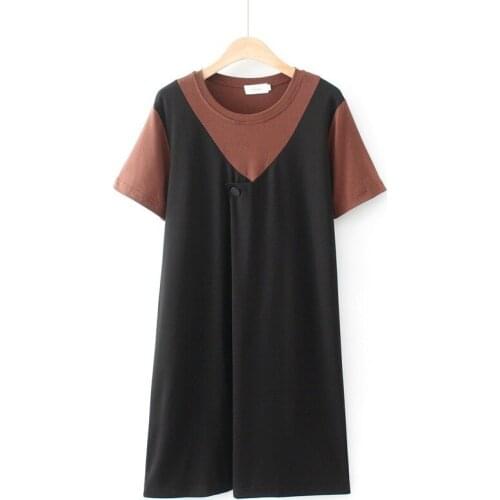 Plus Size XL-4XL White Coffee Womens False Two Pieces Dress Short Sleeve A-line Midi Dresses Vintage Vestidos