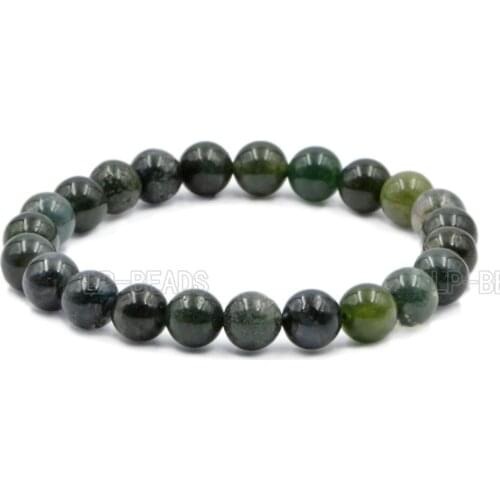 Handmade 8mm Moss Agat-e Mens Womens Round AAA Gem stone Beads Stretchable Bracelet 7.5'' 5pcs/Pack