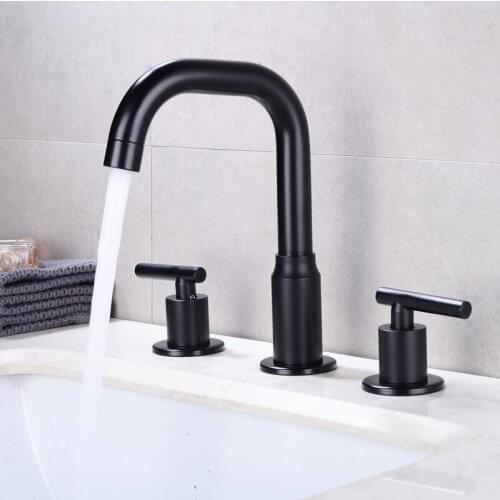 Lottin Bathroom Basin Faucet Mixer Hot &Cold Brass Widespread Three Holes Sink faucet Black or Gold 8 inch