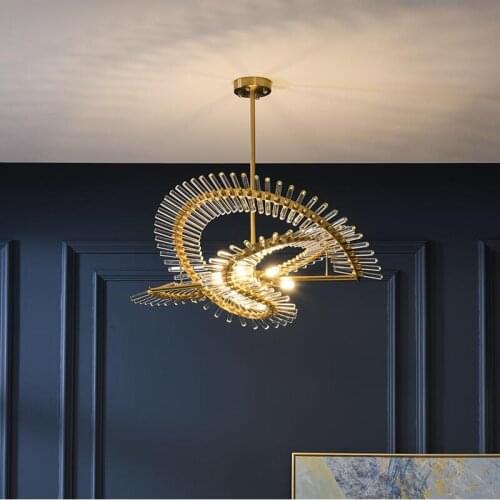 Modern luxury crystal chandelier restaurant round villa duplex building LED lamp designer exhibition living room lamp