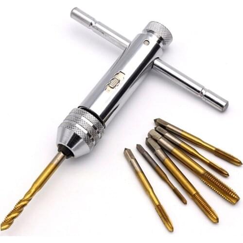 T-Handle Ratchet Tap Wrench Adjustable M3-M8 Machine Screw Thread Metric Plug Tap Machinist Tool