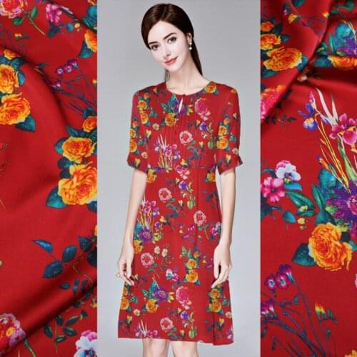 Digital Printed Fabric Silk Stretch Satin Summer Soft Slippery Dress Cheongsam Sewing Material Per Meter Cloth Home Textile