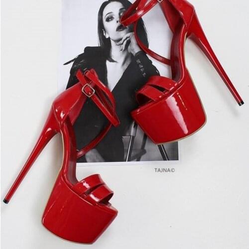 Stylish Red Patent Leather Stiletto Heel Pumps Ankle Strap Peep Toe High Platform Dress Shoes Cut-out Party Shoes