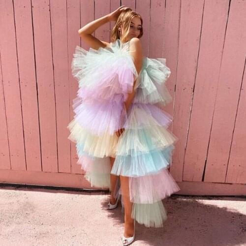 Ice Cream Color Tiered Tulle Party Dress Summer Prom Dresses Arabic Kaftans Dubai Robes Evening Party Dress 2020 Custom Made