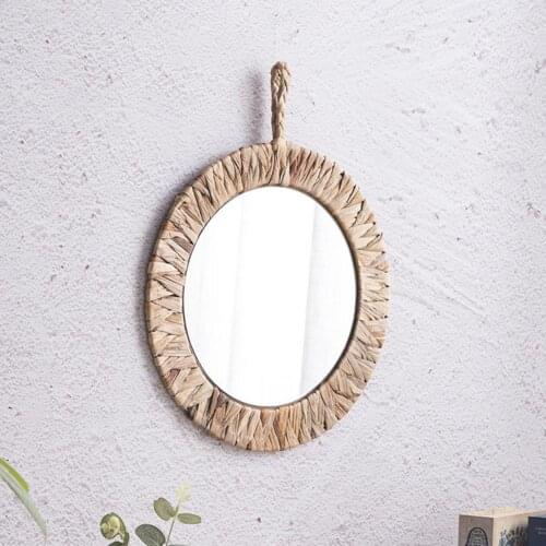 Vintage Farmhouse Decor Wall Hanging Mirror Handmade Mirror for Bathroom Bedroom Wall Deor Mirror BOHO Ratten Edging