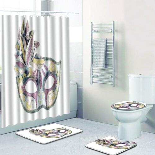 Zeegle Bath Mat with Shower Curtain Set Pedestal Rug Toilet Seat Cover Anti-slip Bathroom Foot Rug Toilet Decoration Toilet Set