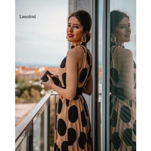 Womens Dress Summer Fashion Polka Dot Pleated Halterneck Woman Dress New Elegant Sleeveless A-line Party Dresses Vestidos
