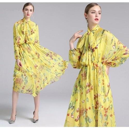 Z0044 European and American New Fashion Top Spring &Summer Womens dress Round collar long sleeve Carrot Print Dress
