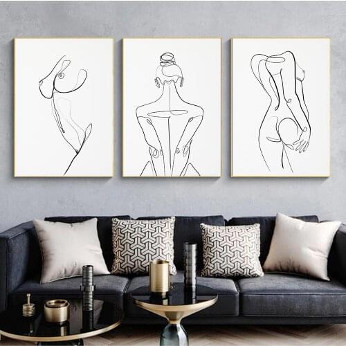 Woman Body One Line Drawing Canvas Painting Abstract Female Figure Art Prints Nordic Minimalist Poster Bedroom Wall Art Decor