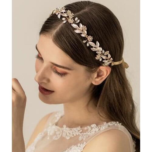 Gold Bridal Headband Bohemian Headpiece Crystal Pearl Hair Vine Flower Halo Wedding Hair Accessories