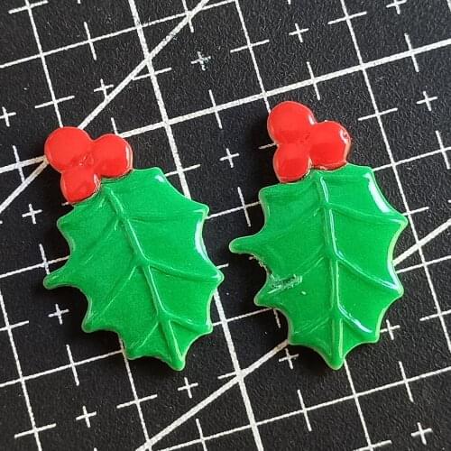 1pcs/lot resin flat back Printing Christmas leaf 26mm Cabochons Scrapbooking Hair Bow Center DIY Christmas decration