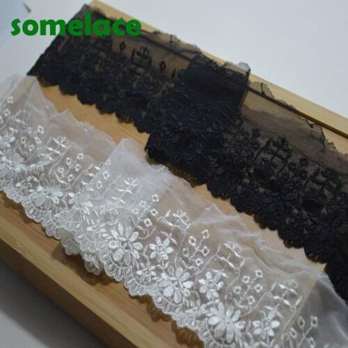 2YDS/lot 9cm wide black~white gauze~floral embroidery lace Hight quality lace fabrics embroidered lace18121010