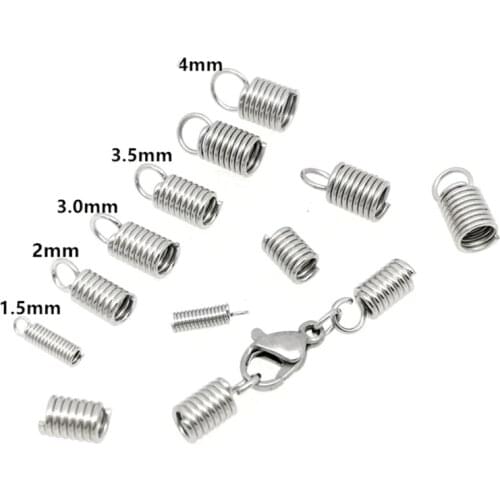 50pcs 304 Stainless Steel Tube Coil Cord Ends Cord Cap Tip Leather Necklace Spring Fastener Crimp Clasp Jewelry Making