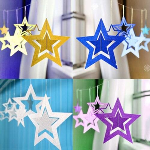 7pcs/lot Gold Blue Star Garland Twinkle Little Stars Decoration Hanging Streamer Christmas Backdrop Banner Birthday Party Decor