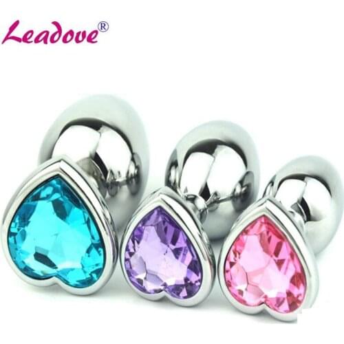 Medium Size Stainless Steel Heart Shape Anal Plug Crystal Jewellery Butt Plug Anal Sex Toys for Couples GS0208