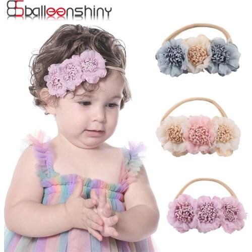 BalleenShiny Baby Headband Net Yarn Color Matching Flower Childrens Headband Soft Nylon Stretch Hair Accessory 13cm for Girls