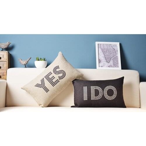 Love pillow cover, Retro lovers wedding gift words cotton linen waist pillow case pillowcase