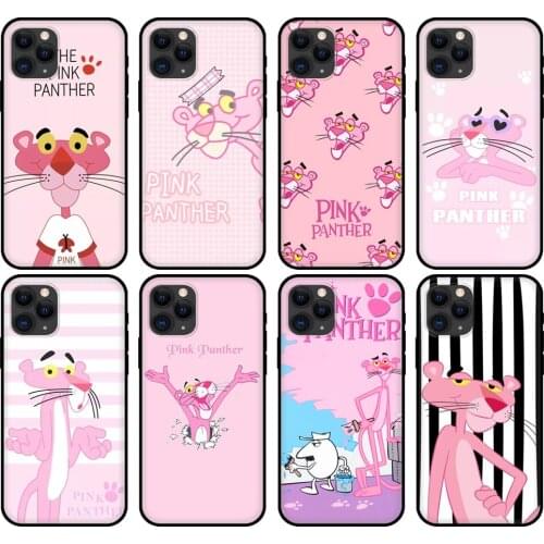 Black tpu case for iphone 5 5s se 2020 6 6s 7 8 plus x 10 XR XS 11 12 mini pro MAX back cover Cute cartoon Pink Panther