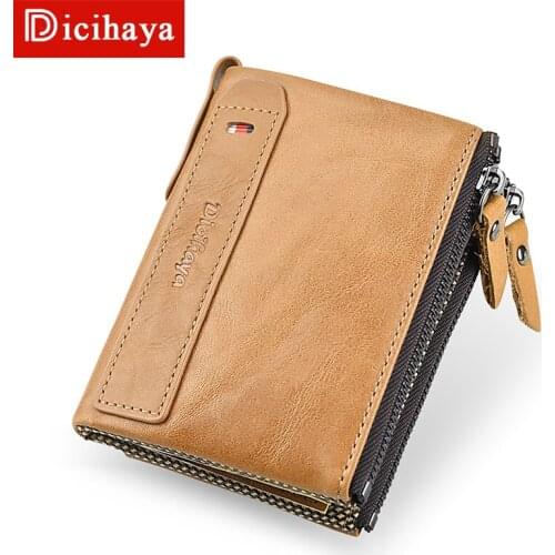DICIHAYA Genuine Leather Men Wallet Coin Purse Small Mini Card Holder Zipper Wallet For Men Short Coin Purse Small Wallet Pocket