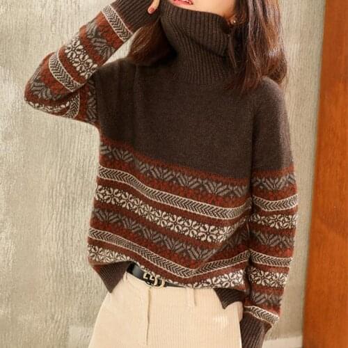 Womens Plus Size Knitted Turtleneck Winter Cashmere Sweater For Women Warm Sweaters Female