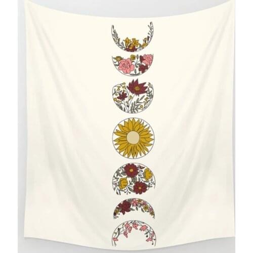 Moon Phase Tapestry Wall Hanging Psychedelic Floral Wall Tapestry Mandala Wall Cloth Flower Tapestries Wall Carpet Beach Towel