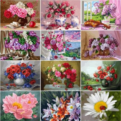 HUACAN Oil Painting Flower Drawing On Canvas HandPainted Painting Art Gift DIY Pictures By Number Flower Home Decoration Kits