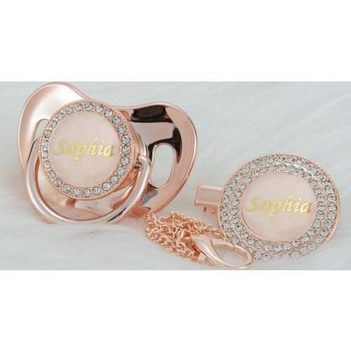 MIYOCAR Customized any name rose gold pearl bling pacifier and pacifier clip BPA free dummy bling luxurious gift baby shower PS