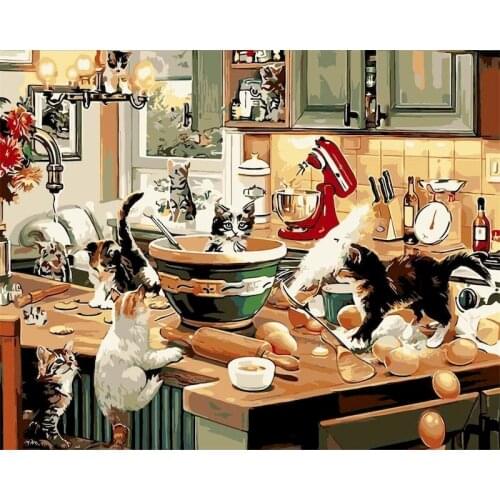 GATYZTORY Frame Picture Kitchen Kitten DIY Painting By Numbers Animals Coloring By Numbers Modern Wall Art Canvas Painting Artwo