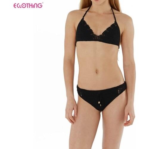 Handmade Crocheted Sexy Bikini Sets 100%Cotton Bathing Suits Adjustable Fan Shaped Lacing Beachwear