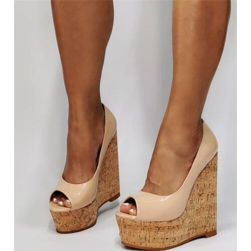 Summer Women Wooden Platform Sandals Sexy Wedges High Heels Open Toe Nude Party Shoes Women US Plus Size 5-20 F142