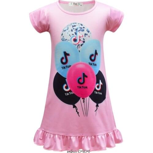 Hot Tik Tok Dress Bag Print Girls Dresses 7Years Kids Girl Dress for Kids Clothes Summer Girls Short Sleeve Childrens Vestidos