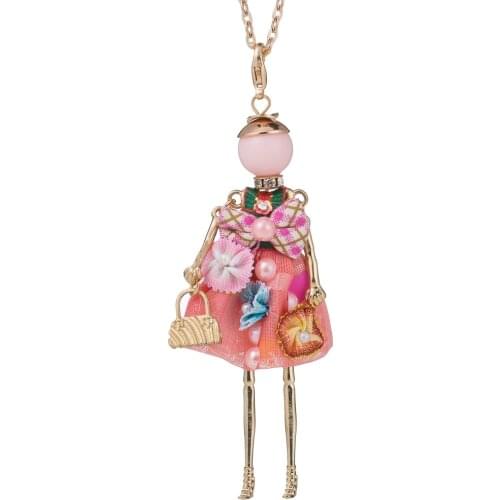 Sweet Lady Yarn Cloth Bowknot Dress Doll Necklace Statement Flower Women Jewelry Christmas Gifts Jewelry Accessories Top-rated