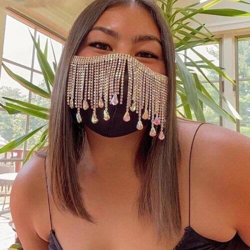 Fahion Sexy Shiny Rhinestone Tassel Mask Decoration Face Accessories Cover Face Jewelry for Women Wedding Nightclub Decoration