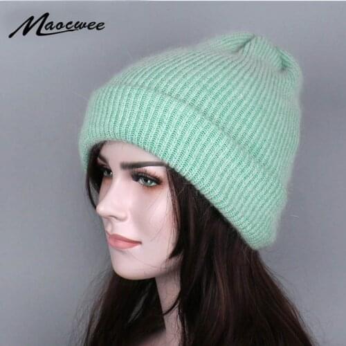 Fashion Warm Women Knitting Rabbit Fur Hat Winter Solid Knit Cap Slouchy Hat Gorro Hip Hop Beanies Hat 2017 High Quality