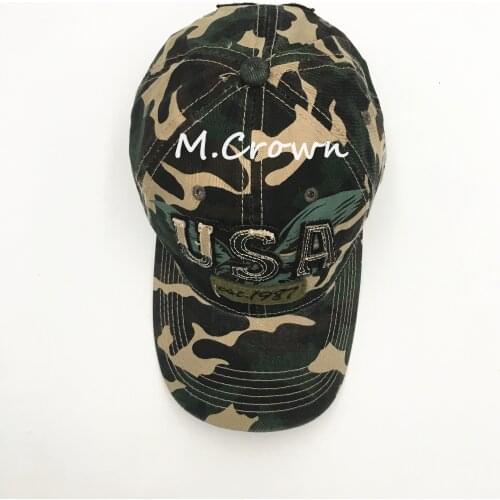 Mens 100% Washed Camouflage Cap with Print and Applique Embroidery in Contrast Color Stitching