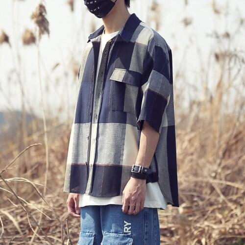 2020 summer big plaid shirt mens tide brand fashion Europe and American loose Preppy Style mens printed shirt X027