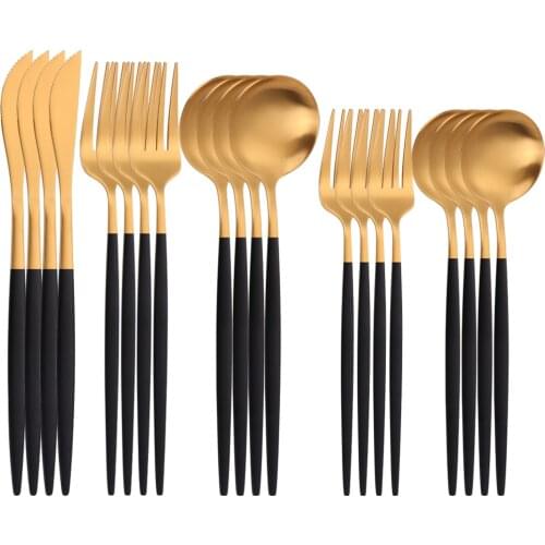 20 Pieces Cutlery Set Stainless Steel Black Golden Matte Flatware Gold Spoon Set Wedding Gift Fork Spoons Knives Dishwasher Safe