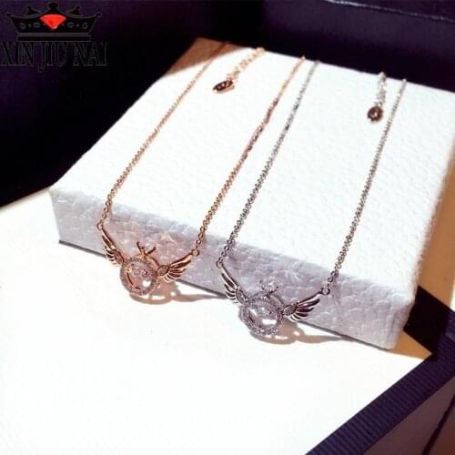 New fashion net red ins trend exquisite super flash inlaid rhinestone angel crown wings temperament clavicle short necklace