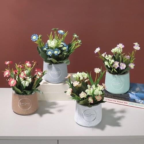 Wholesale ceramic basin artificial flowers small daisy simulation potted ornaments office desktop small fresh decoration