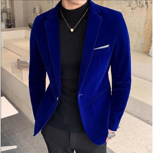 Autumn New Solid Color Large Size Mens Business Casual Blazer Korean Retro Single Row One Button Buckle Slim Blazer