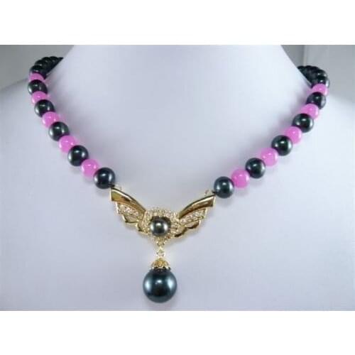 Black Freshwater Pearl And Pink Alexandrite Gem Necklace