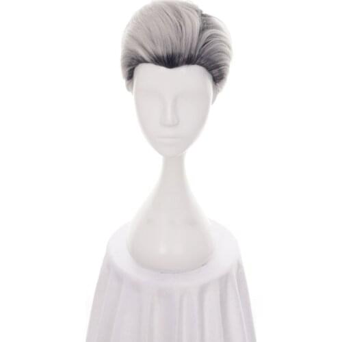 Movie Descendants 2 Carlos Cosplay Wig Short Black Grey Ombre Heat Resistant Synthetic Hair Wigs + Wig Cap