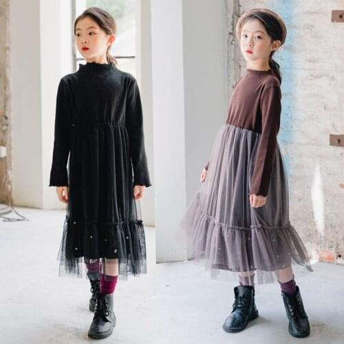 Teen Girls Patchwork Dress Autumn 2020 Korean-Style Kids Girls Clothing Cute Princess Dresses Children Mesh Party Dress, #1093