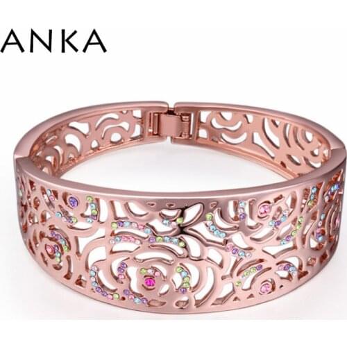 Mothers Day gift Rose Gold Color flower shape Romantic Luxurious bangle made with Czech crystals #117622