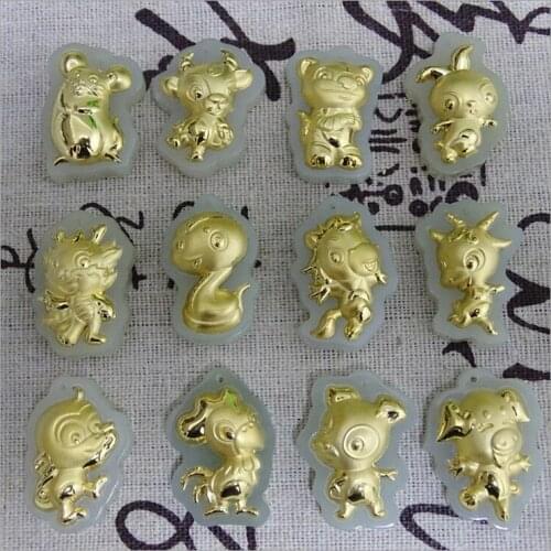 3D gold inlaid natural jade zodiac pendant e52