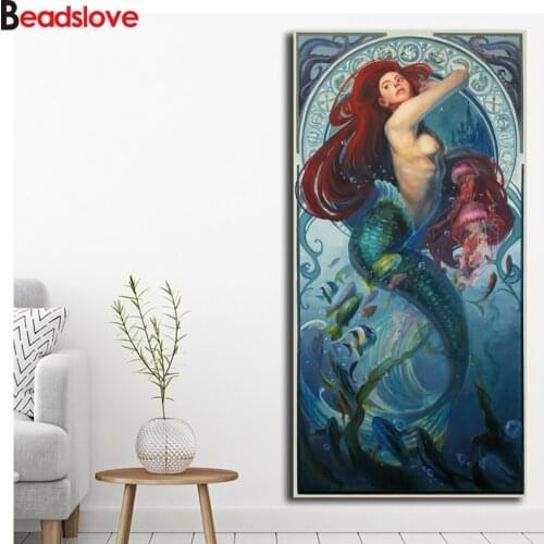 Full 5D Diy Diamond Painting The Little Mermaid Princess Diamond Mosaic Cross Stitch Handmade Rhinestones Large wall art