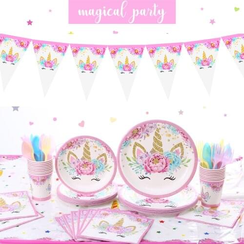 Pink Unicorn Disposable Tableware Unicorn Birthday Party Unicorinon Girl 1st Birthday Party Unicorn Baby Shower Decoratio