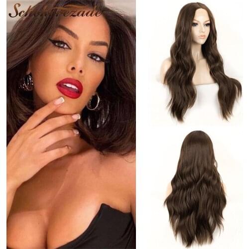 Scheherezade Dark Brown Synthetic Lace Front Wigs Heat Resistant Fiber Long Wavy Synthetic Wigs For Women 13×3 Cosplay Party Wig